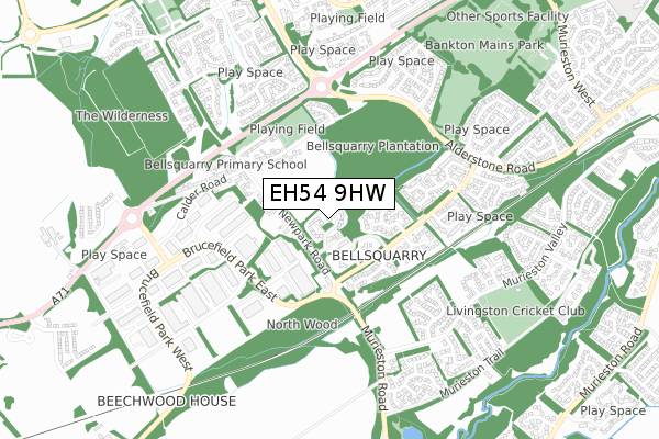 EH54 9HW map - small scale - OS Open Zoomstack (Ordnance Survey)