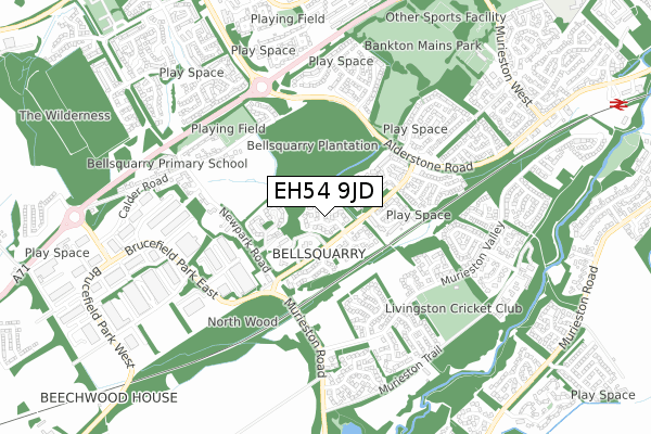 EH54 9JD map - small scale - OS Open Zoomstack (Ordnance Survey)