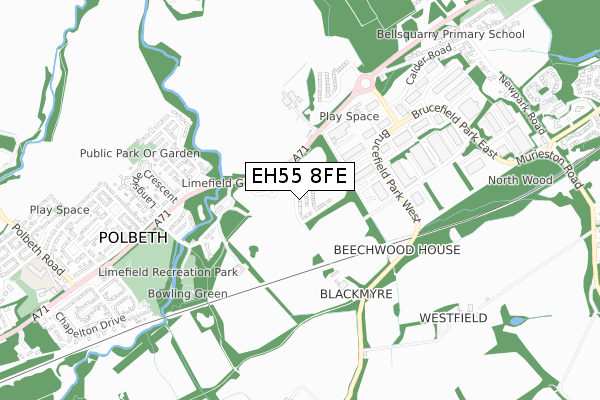 EH55 8FE map - small scale - OS Open Zoomstack (Ordnance Survey)
