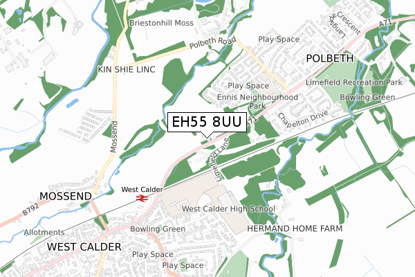 EH55 8UU map - small scale - OS Open Zoomstack (Ordnance Survey)