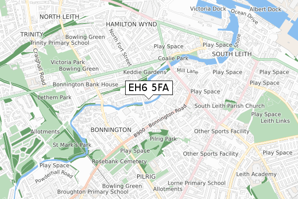 EH6 5FA map - small scale - OS Open Zoomstack (Ordnance Survey)