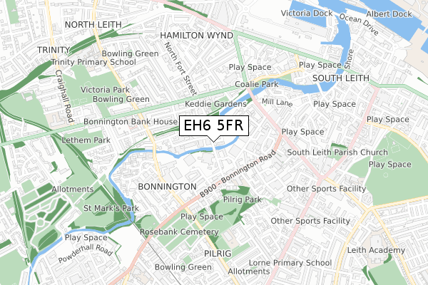 EH6 5FR map - small scale - OS Open Zoomstack (Ordnance Survey)