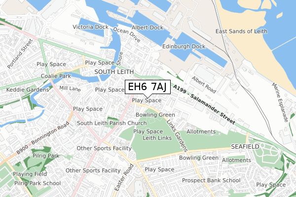 EH6 7AJ map - small scale - OS Open Zoomstack (Ordnance Survey)