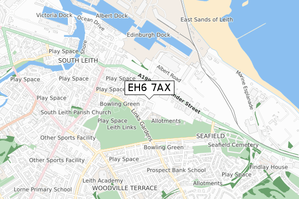 EH6 7AX map - small scale - OS Open Zoomstack (Ordnance Survey)