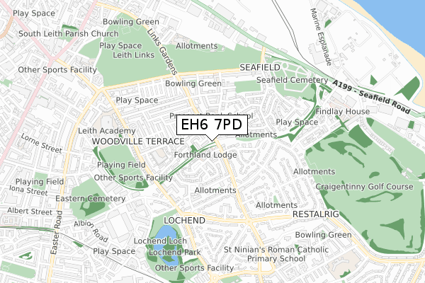 EH6 7PD map - small scale - OS Open Zoomstack (Ordnance Survey)