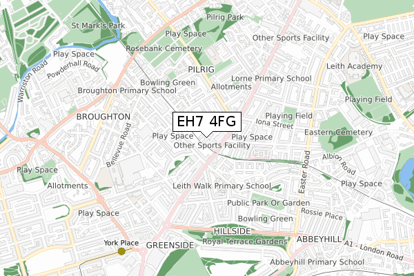 EH7 4FG map - small scale - OS Open Zoomstack (Ordnance Survey)