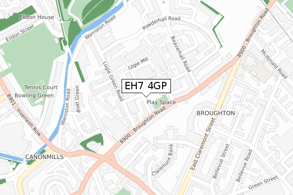 EH7 4GP map - large scale - OS Open Zoomstack (Ordnance Survey)