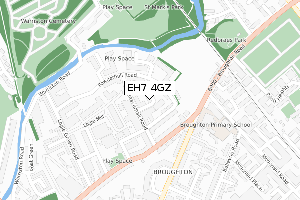 EH7 4GZ map - large scale - OS Open Zoomstack (Ordnance Survey)