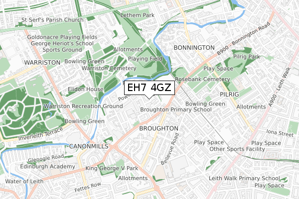 EH7 4GZ map - small scale - OS Open Zoomstack (Ordnance Survey)