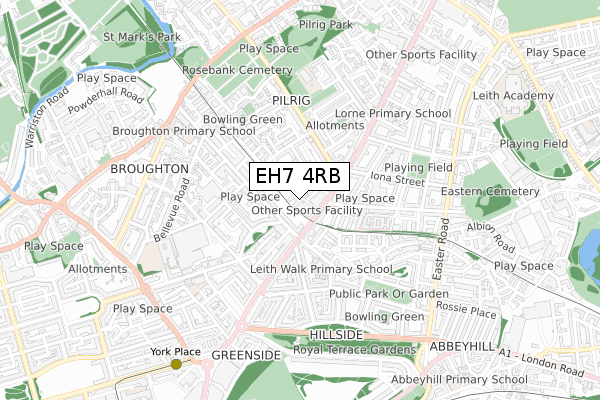 EH7 4RB map - small scale - OS Open Zoomstack (Ordnance Survey)