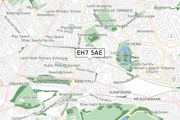 EH7 5AE map - small scale - OS Open Zoomstack (Ordnance Survey)