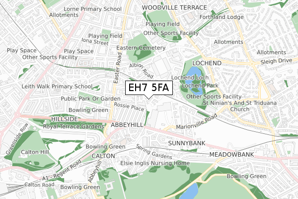 EH7 5FA map - small scale - OS Open Zoomstack (Ordnance Survey)