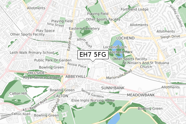 EH7 5FG map - small scale - OS Open Zoomstack (Ordnance Survey)