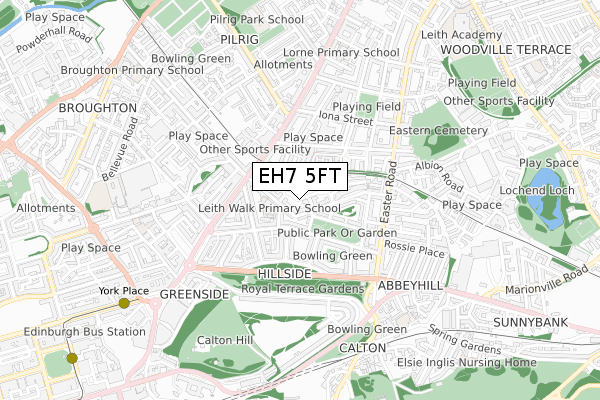 EH7 5FT map - small scale - OS Open Zoomstack (Ordnance Survey)