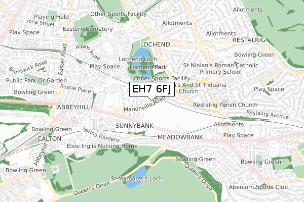 EH7 6FJ map - small scale - OS Open Zoomstack (Ordnance Survey)