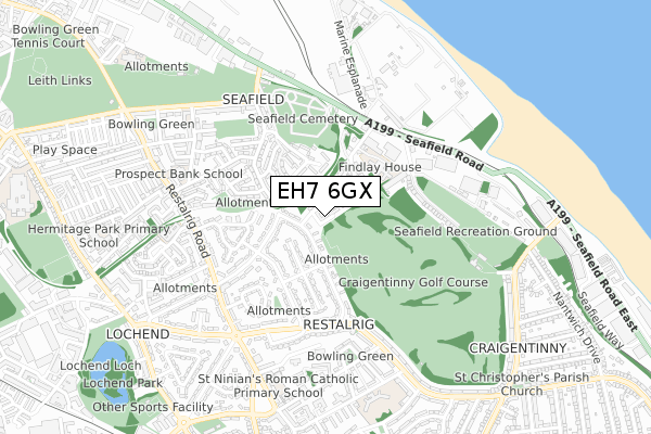 EH7 6GX map - small scale - OS Open Zoomstack (Ordnance Survey)