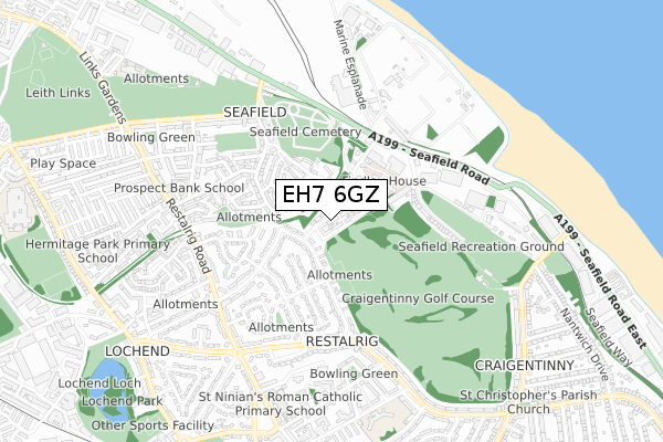 EH7 6GZ map - small scale - OS Open Zoomstack (Ordnance Survey)