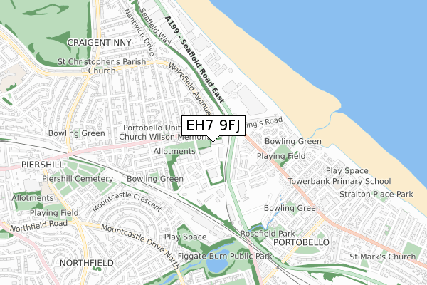 EH7 9FJ map - small scale - OS Open Zoomstack (Ordnance Survey)