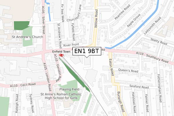 EN1 9BT map - large scale - OS Open Zoomstack (Ordnance Survey)