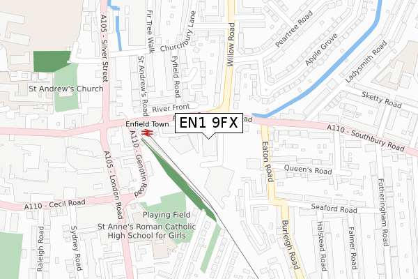 EN1 9FX map - large scale - OS Open Zoomstack (Ordnance Survey)