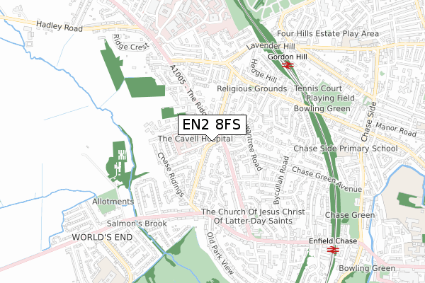 EN2 8FS map - small scale - OS Open Zoomstack (Ordnance Survey)