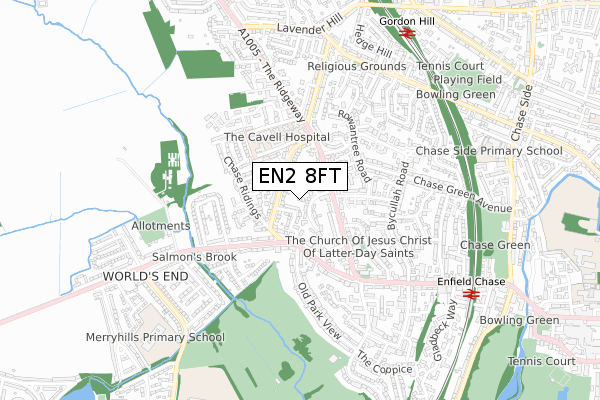 EN2 8FT map - small scale - OS Open Zoomstack (Ordnance Survey)