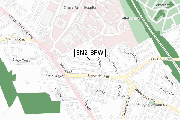 EN2 8FW map - large scale - OS Open Zoomstack (Ordnance Survey)