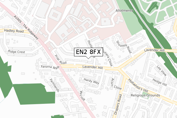 EN2 8FX map - large scale - OS Open Zoomstack (Ordnance Survey)