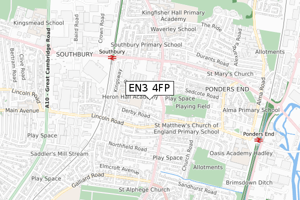 EN3 4FP map - small scale - OS Open Zoomstack (Ordnance Survey)