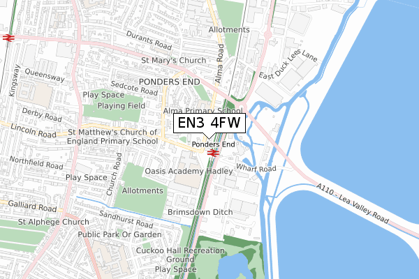 EN3 4FW map - small scale - OS Open Zoomstack (Ordnance Survey)