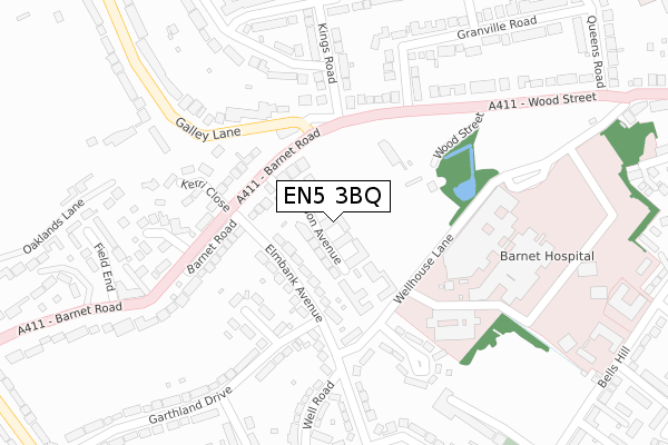 EN5 3BQ map - large scale - OS Open Zoomstack (Ordnance Survey)