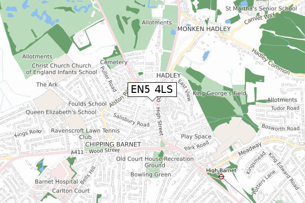 EN5 4LS map - small scale - OS Open Zoomstack (Ordnance Survey)