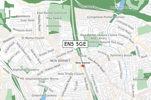 EN5 5GE map - small scale - OS Open Zoomstack (Ordnance Survey)