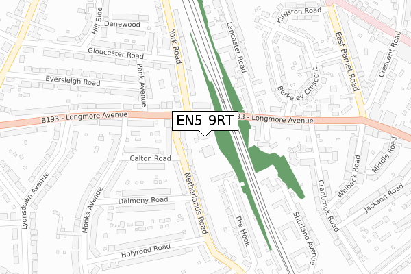 EN5 9RT map - large scale - OS Open Zoomstack (Ordnance Survey)