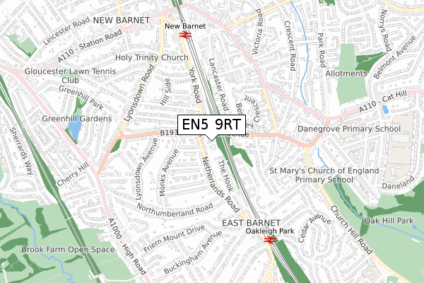 EN5 9RT map - small scale - OS Open Zoomstack (Ordnance Survey)