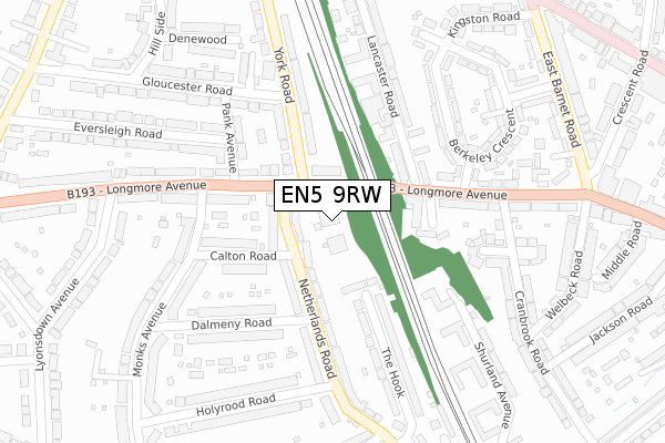 EN5 9RW map - large scale - OS Open Zoomstack (Ordnance Survey)