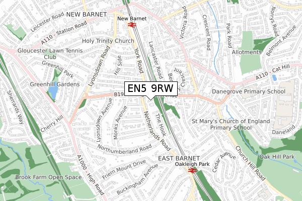 EN5 9RW map - small scale - OS Open Zoomstack (Ordnance Survey)