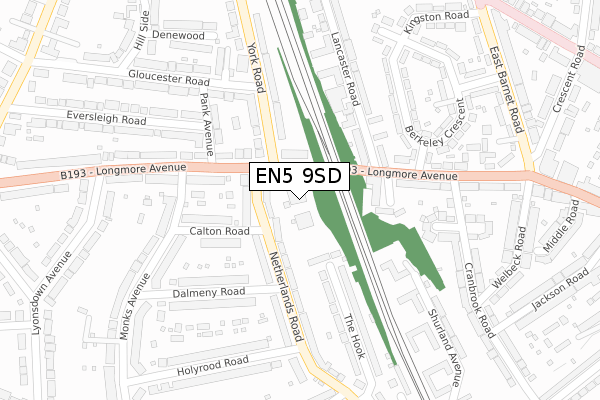 EN5 9SD map - large scale - OS Open Zoomstack (Ordnance Survey)