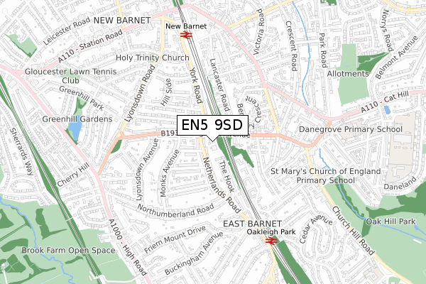 EN5 9SD map - small scale - OS Open Zoomstack (Ordnance Survey)