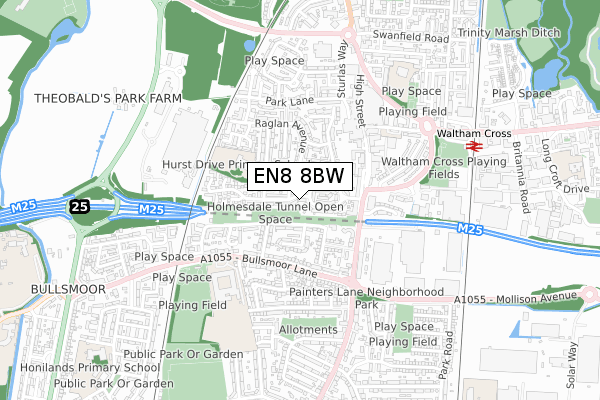 EN8 8BW map - small scale - OS Open Zoomstack (Ordnance Survey)