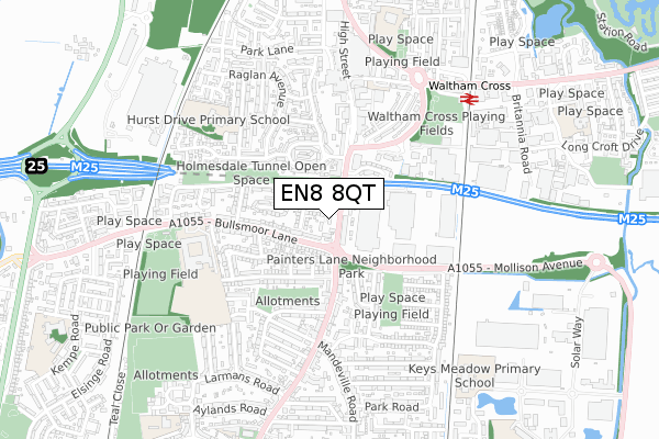 EN8 8QT map - small scale - OS Open Zoomstack (Ordnance Survey)