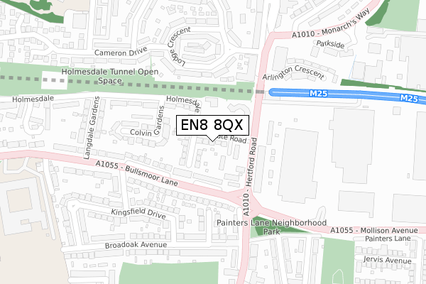 EN8 8QX map - large scale - OS Open Zoomstack (Ordnance Survey)