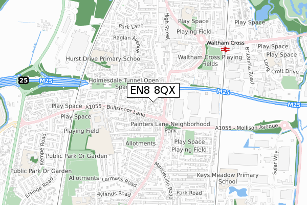 EN8 8QX map - small scale - OS Open Zoomstack (Ordnance Survey)