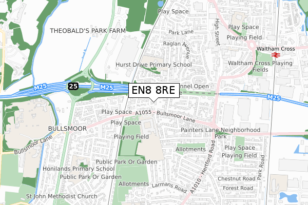 EN8 8RE map - small scale - OS Open Zoomstack (Ordnance Survey)