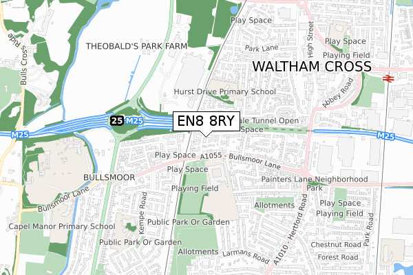 EN8 8RY map - small scale - OS Open Zoomstack (Ordnance Survey)