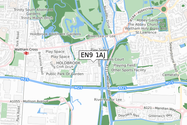 EN9 1AJ map - small scale - OS Open Zoomstack (Ordnance Survey)