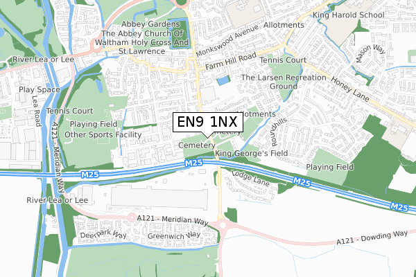 EN9 1NX map - small scale - OS Open Zoomstack (Ordnance Survey)