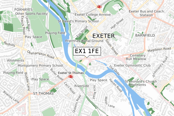 EX1 1FE map - small scale - OS Open Zoomstack (Ordnance Survey)