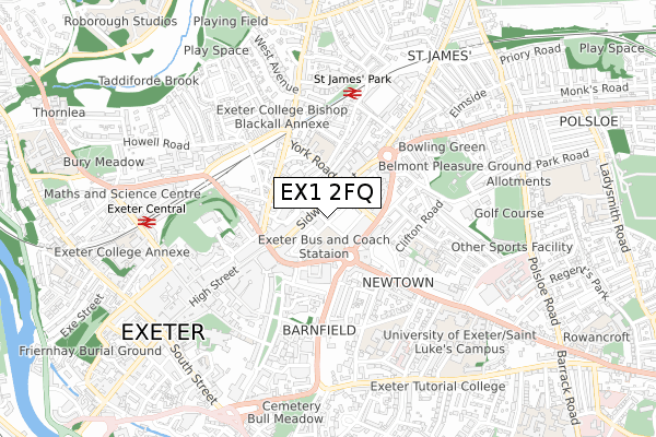 EX1 2FQ map - small scale - OS Open Zoomstack (Ordnance Survey)