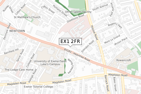 EX1 2FR map - large scale - OS Open Zoomstack (Ordnance Survey)